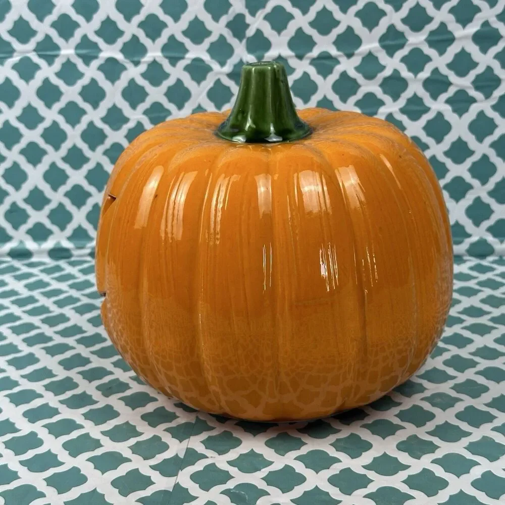 Halloween Ceramic‎ Pumpkin Jack O Lantern Candle Cover Topper Luminary